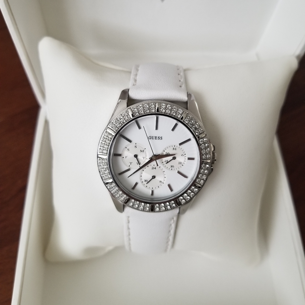 Guess ladies white with silver watch